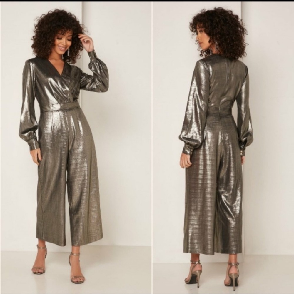 Ted Baker Metallic Gunmetal Wrap Jumpsuit